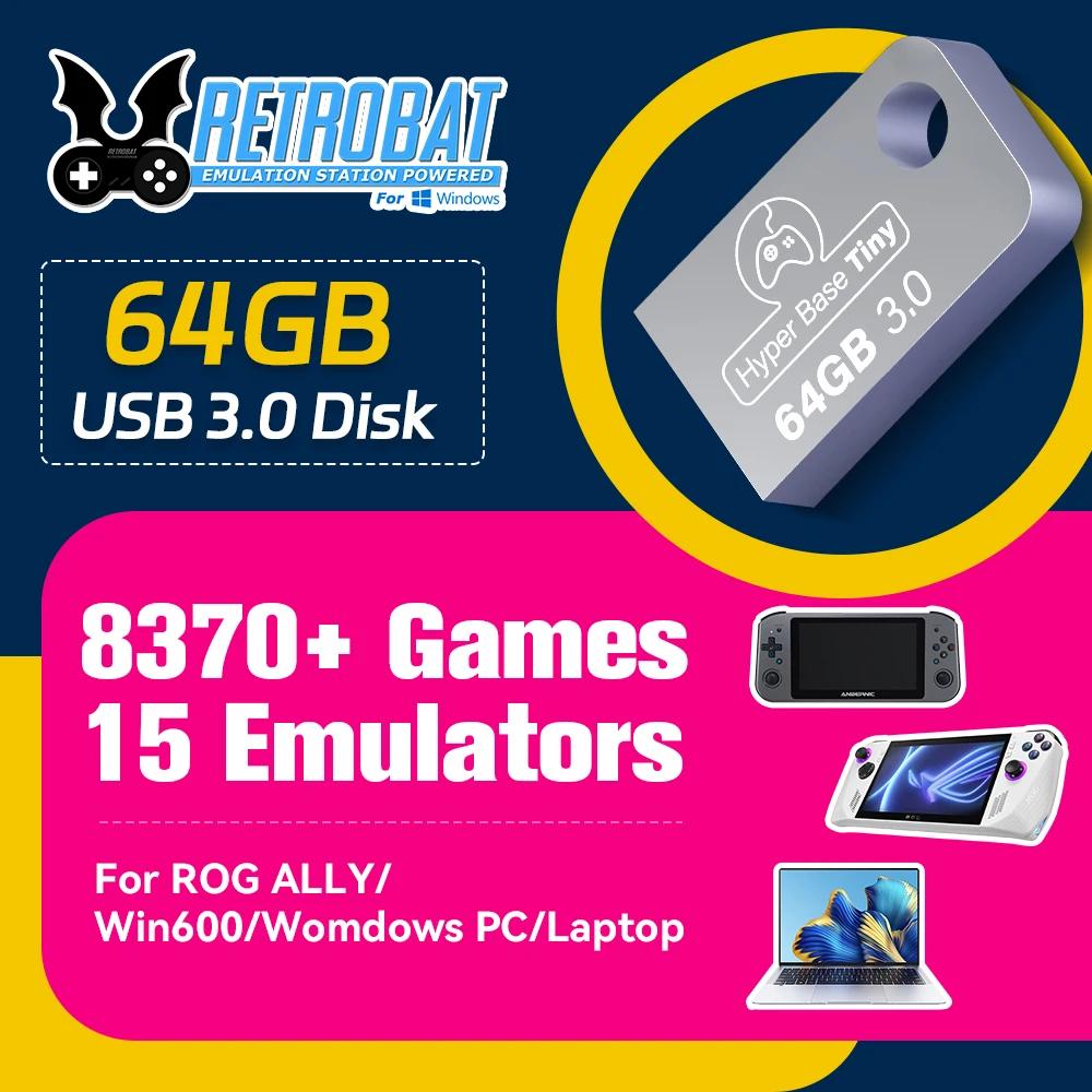 ROG ALLY/Windows PC ޴ USB 3.0 ÷ ̺, ƮιƮ ý, PSP/DC/N64/NES/SNES 15 ķ , 8300  ̻ , 64GB